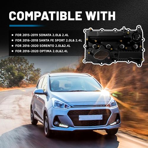 Engine Valve Cover Compatible with 2015-2020 Hyundai Sonata/Santa Fe/Santa Fe Sport,Kia Optima Sorento 2.0L 2.4L Replacement # 224002GGB0,22400-2GGB0
