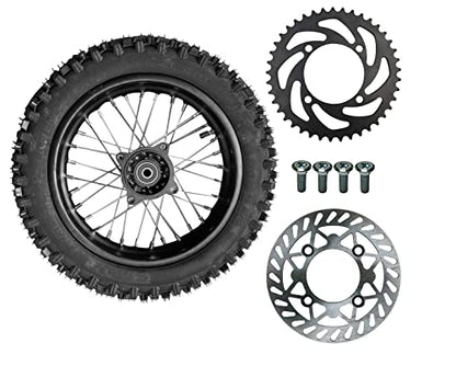 12" Rear Wheel 80/100-12 Tire Assembly For Dirt Pit Bike 125cc 140cc 150cc Apollo SSR XR CRF TaoTao Includes Brake Rotor and 428 Sprocket (12 inch) - size: 12 inch
