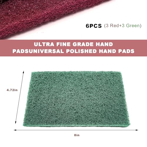 6PCS Scuff Pads, 8" x 5" Very Fine Grade General Purpose Hand Pads, Non-Woven Scouring Pad Abrasive Scrubber for Sanding Scuffing Automotive Body Surface Preparation (Green+Red) - color: Green+Red