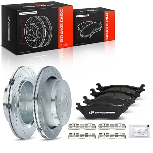 A-Premium 13.70 inch (348mm) Rear Brake Rotors & Ceramic Pads Kit, 6-Pack - style: 2012-2020(Drilled & Slotted)
