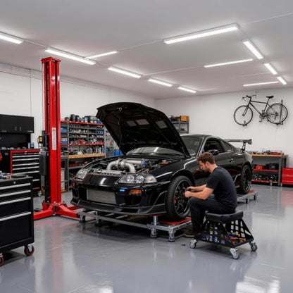 Mechanic Stool 400 LBS Capacity Garage Stool Gift for Men, Heavy Duty Rolling Mechanics Seat, Tools for Automotive Auto Repair (Black) - color: Black