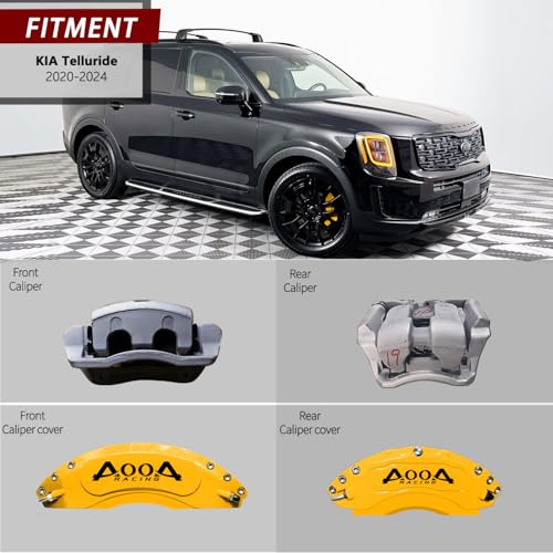 AOOA Yellow with Black Logo Caliper Covers Disc Brake Caliper Covers Caliper Paint Fit for KIA Telluride 2020-2025（front and rear） - color: yellow with black logo