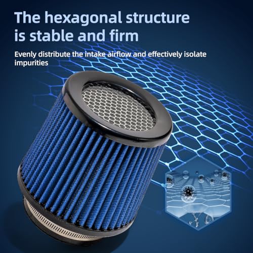 3" 3.5" 4" Inlet Car Replacement Cold Air Intake Filter 76mm 89mm 102mm 3 Sizes in 1 High Flow Performance Cone Air Filter (Blue) - color: Blue