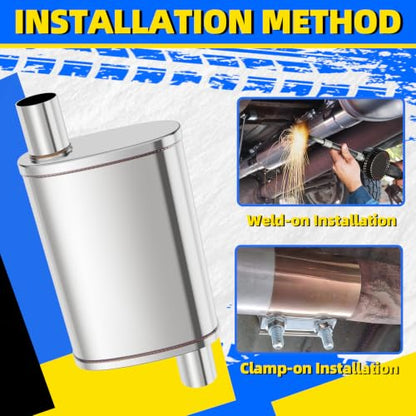 2.25 inch Universal Mufflers Single Chamber,2.25” Offset In/2.25” Offset Out,20" Overall Length Straight-Through Mild Steel Performance Muffler,Suitable for Cars and Trucks(2.25''Inlet/Outlet) - size: Offset In / Offset Out