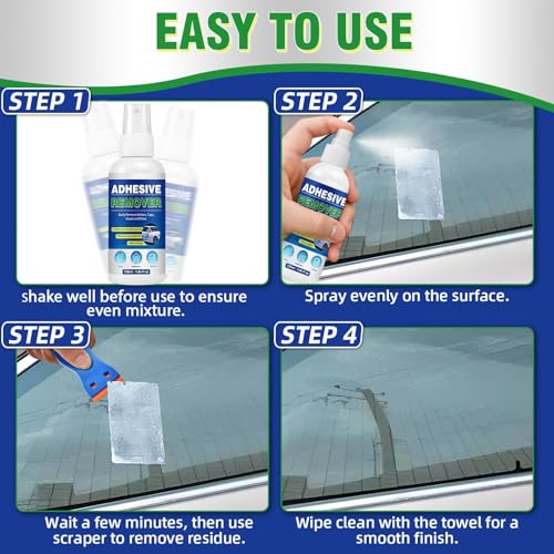 Adhesive Remover, Sticker Remover with Plastic Razor & Towel, 120ml Glue Removers for Removing Labels, Tapes, Gum, Wax and Sticky Residue, Powerful Super Glue Removers for Floor, Windows, Walls, Cars