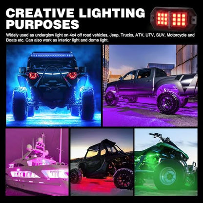 Nilight RGB LED Rock Lights Kit 12 PCS 18LED Wide Angle Wheel Well Light - color: RGB 18LED, size: 12 Pods