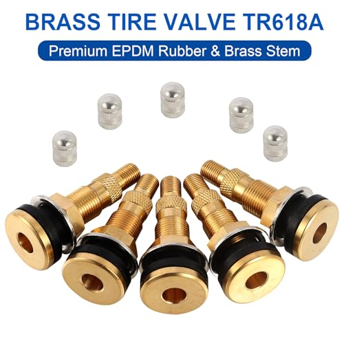10 Piece TR618A Metal Valve Stems for Agricultural Equipment. Fits 0.618''+0.0157'' Valve Hole Dia, Length 1.99'', Brass Colour - size: TR618A 10pcs