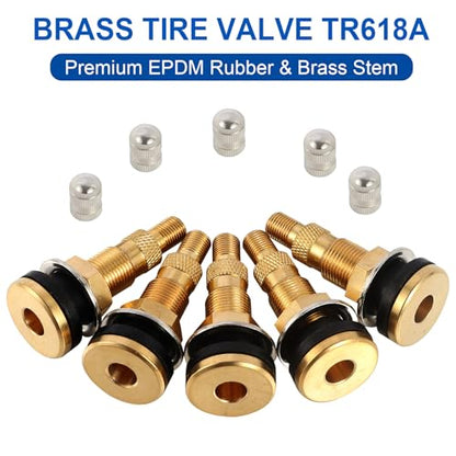 10 Piece TR618A Metal Valve Stems for Agricultural Equipment. Fits 0.618''+0.0157'' Valve Hole Dia, Length 1.99'', Brass Colour - size: TR618A 10pcs