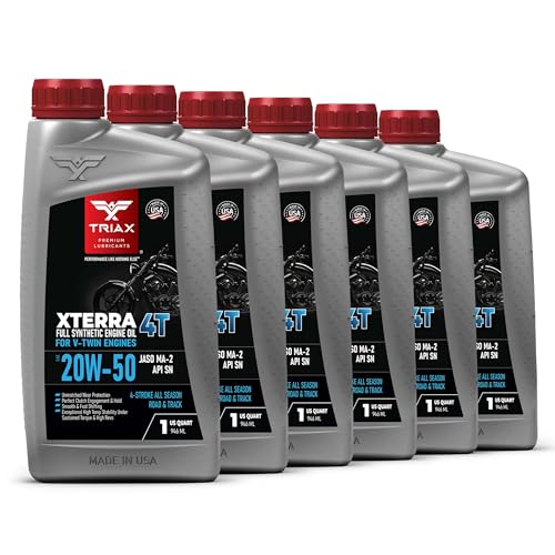 TRIAX XTerra 4T 20W-50 V-TWIN Full Synthetic Engine Oil | Exceeds JASO MA2 & API SL/SM/SN | True All Season (6 Quart Pack) - size: 1 Quart - Pack of 6