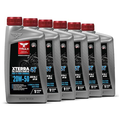TRIAX XTerra 4T 20W-50 V-TWIN Full Synthetic Engine Oil | Exceeds JASO MA2 & API SL/SM/SN | True All Season (6 Quart Pack) - size: 1 Quart - Pack of 6