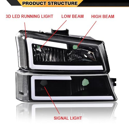 CNNELL LED Headlights Fit Chevy Avalanche Silverado 1500 2500 3500&HD 03-06 - size: Fit Chevy Avalanche 2003-2006