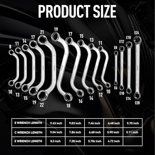 DISEN 14-Piece Half Moon&S-Style & E-Torx Wrench Set - size: C-S-E Mixed 14pcs kit