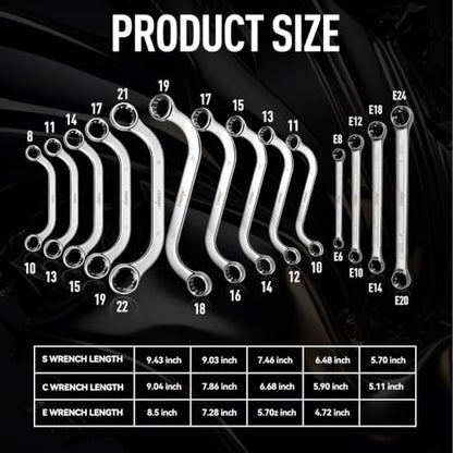 DISEN 14-Piece Half Moon&S-Style & E-Torx Wrench Set - size: C-S-E Mixed 14pcs kit