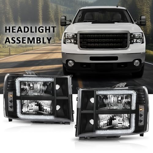 G-PLUS LED Headlights Assembly Compatible with GMC Sierra 1500 2007-2013 - size: [LED Black] 2007-2013 Sierra
