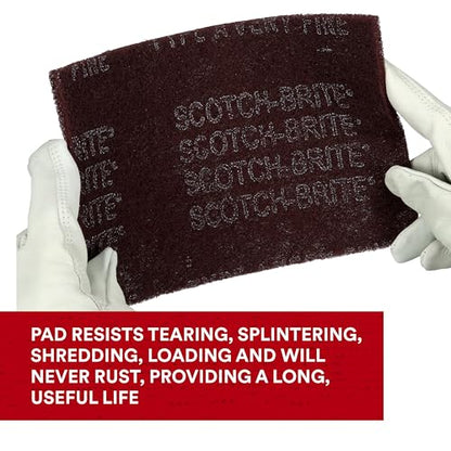 3M Scotch-Brite General Purpose 7447 Hand Pad, Very Fine Grade, 6 in x 9 in, Pack of 30, Aluminum Oxide, Surface Preparation, Scuffing, Blending, Cleaning, Maroon