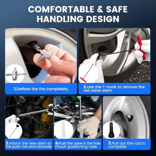 45PCS Tire Valve Stem Tool Kit – Replace Valve Stems Without Removing Tire, Complete Valve Core Removal Tool Set with TR412 TR413 TR414 for Car Motorcycle ATV Truck