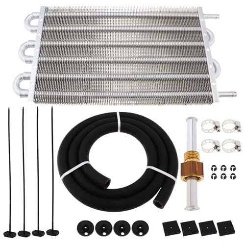 5/16" Transmission Oil Cooler Kit, Universal Aluminium alloy 6 Pass Tube and Fin Oil Cooler Kit with Hose Mounting Kit