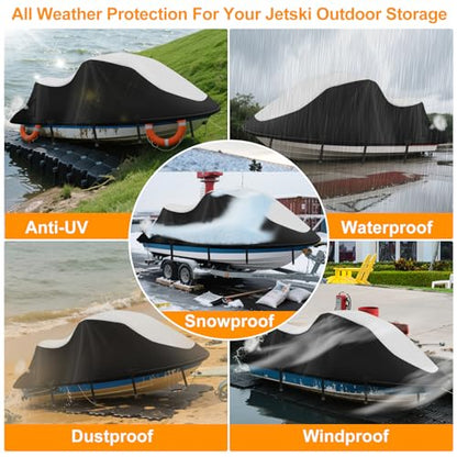 Jetski Cover 900D Waterproof for Yamaha Kawasaki,136IN-145IN 3 Seater PWC - color: Silver-900-D, size: 3XL-136"-145"