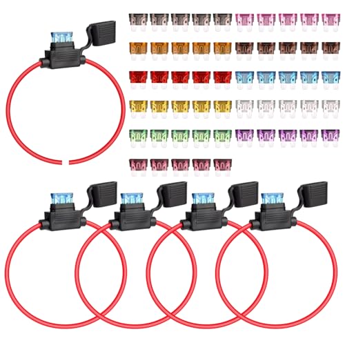 TMH 5 Pcs of Fuse Holder 12 Gauge Wiring Harness ATC/ATO Blade Automotive, Inline Kit 12 Volt Standard Car Fuse (2A 3A 5A 7.5A 10A 15A 20A 25A 30A 35A 40A) - style: 12 AWG - 5 Pcs