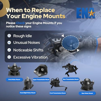 ENA Engine Motor and Trans Mount Set of 6 Compatible with Honda 2003 2004 2005 2006 2007 Accord 2.4L Automatic Trans Replacement for A4526HY A4517 A4516 A4510 A4509 A4542