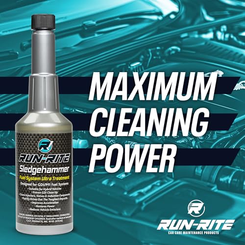 Fuel System Ultra Treatment 16 oz - Valves, Carburetor, Induction Components & Car Fuel Injector Cleaner Gas Additive - Sludge & Fuel System Cleaner for Gasoline Engines Run-Rite SledgeHammer (2-pack)