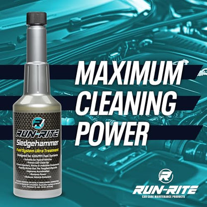 Fuel System Ultra Treatment 16 oz - Valves, Carburetor, Induction Components & Car Fuel Injector Cleaner Gas Additive - Sludge & Fuel System Cleaner for Gasoline Engines Run-Rite SledgeHammer (2-pack)
