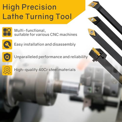 Indexable Lathe Turning Tool 21Pcs Kit 5/16" 8mm Shank 7 Pcs Metal Lathe Tool Holder Set with 14 Pcs Turning Inserts for Turning Grooving Threading Boring Carbide Inserts Carbide Turning Tool - style: 7pcs 5/16" 8mm Shanks+14pcs Inserts