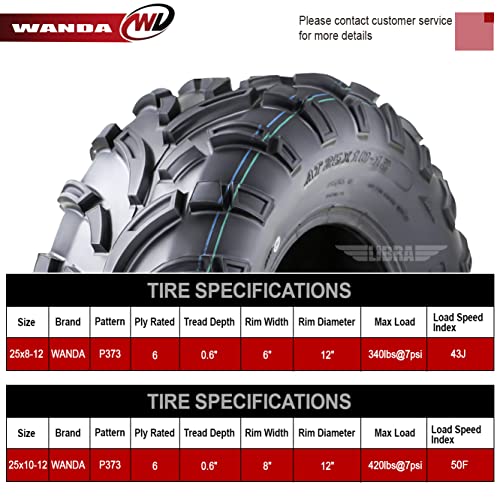 WANDA Set4 ATV/UTV Tires 25x8-12 Front & 25x10-12 Rear 6PR P373-10243/10244 - size: 25X8-12&25X10-12