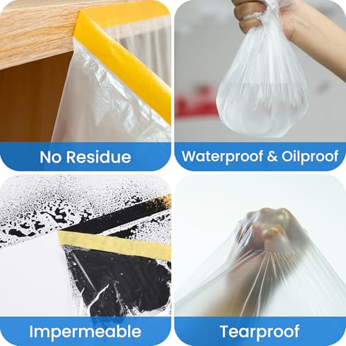 TAPEBEAR Pre-Taped Masking Film 9feet x 90feet Plastic Cover for Painting - size: 2600mm x 27m