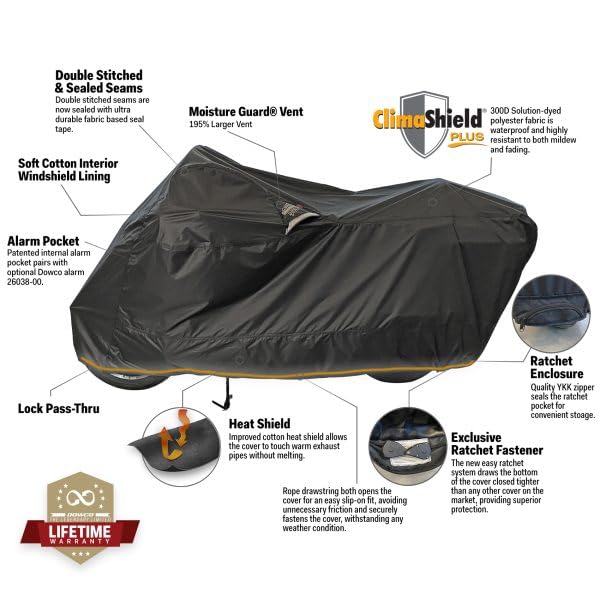 Dowco WeatherAll Plus Motorcycle Cover, Black, Professional Grade, Waterproof 52002-02 - size: M