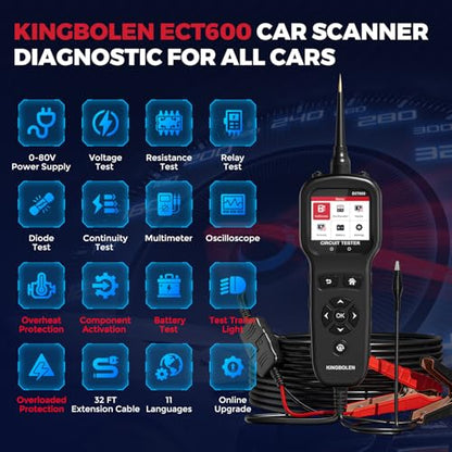 KINGBOLEN ECT600 Automotive Power Circuit Probe Tester with Inject Test 36'