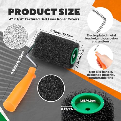 Teenyyou 9 Pcs Textured Paint Roller 4 Inch Bed Liner Roller Covers