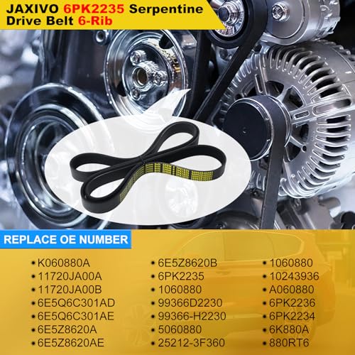 6PK2235 Serpentine Belt V-Ribbed Drive Belt for 05-10 SC430 4.3L,98 Express 1500/2500/3500 Without A/C,06-09 Fusion 2.3L,12-13 Equus/Genesis 5.0L,07-12 Altima 2.5L,Replace 1060880 - size: 6PK2235-2235mm