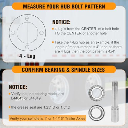 2 Sets 4 Lug Trailer Hub Kit for 2000 Lbs,4×4" Trailer Hub fit 1" and 1"-1/16" Trailer Axles,Trailer Hub 4 Lug,4 Lug Trailer Hub Assembly,Boat Trailer Hubs 4 Lug - style: 4 on 4" Trailer Hub Kit for 2,000 lb Axle