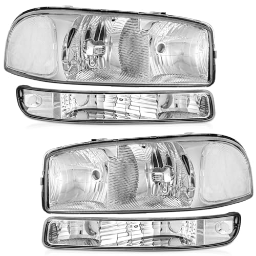 WEELMOTO Headlights Assembly for 1999-2006 GMC Sierra 1500 2500 3500 - color: Clear Lens | Chrome Housing | Clear Reflector, size: OE Replacement