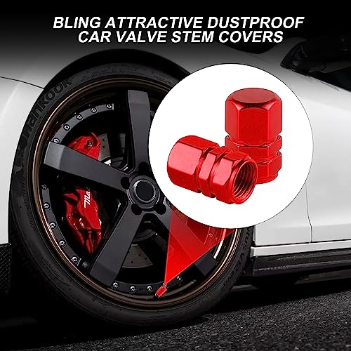 Alpmosn Aluminum Tire Stem Valve Caps Wheel Valve Covers Car Dustproof Tire Cap Cover Accessories, Universal for SUV, Car, Bike and Motorcycle, Hexagon Shape (4PCS Red) - color: Red