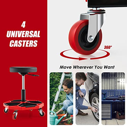 Goplus Mechanic Stool with Wheels, Magnetic Tool Tray, 330LBS Capacity - color: Red, size: Tool Tray