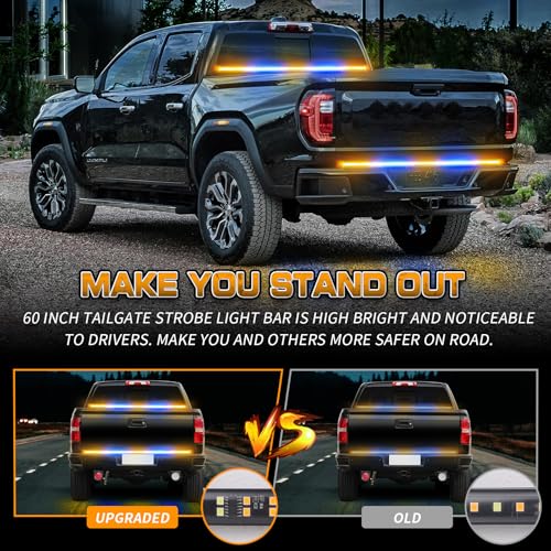 XRIDONSEN 60 inch Tailgate Lights Strip Blue Amber Strobe Lights - color: Amber/Blue