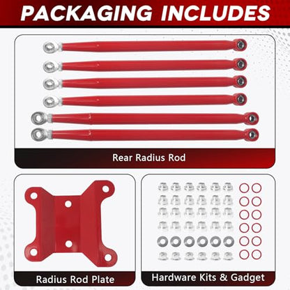 Rear Radius Rods for Can-Am Maverick X3 (64" Body) - for 2017–2021 X RC/RS/MR/MAX Models, Heavy-Duty Pre-Adjusted Steel with Heim Joints - Red - size: 64" Body- Red