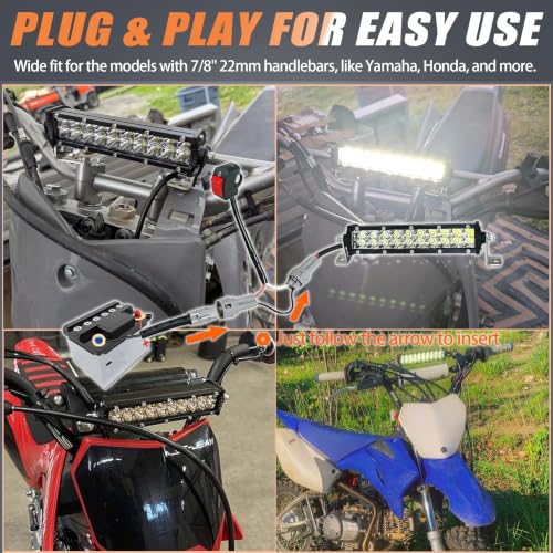 Dirt Bike Light Bar Kit, All-in-one Plug-Play 7 Inch Dirtbike Headlight Kit - color: (White) Light Bar with Bar Clamps + 12V Wiring + Switch