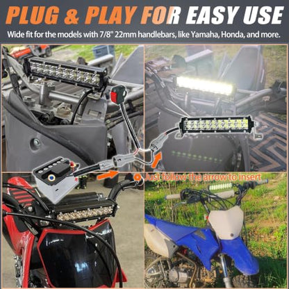 Dirt Bike Light Bar, Plug-Play 6000K 7 Inch Dirtbike Headlight with Switch - color: (White) Light Bar with 12V Wiring and Switch