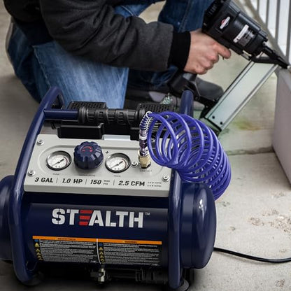 STEALTH Air Compressor 3 Gallon, Quiet Air Compressor, Oil-Free,for Tire Inflator, Auto Repair, Woodwork Nailing (SAQ-1301) - style: SAQ-1301