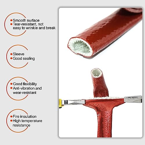 Fuel Line Heat Shield Insulation Heat Shielded Fire Sleeve Silicone Coated Fiberglass Heat Protection for Automotive Hose Lines & Electrical Wiring（Red 3/8" ID x5FT） - color: Red, size: 3/8" ID x 5FT