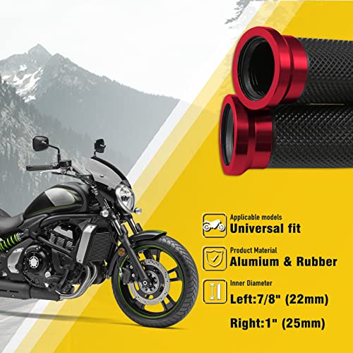 DREAMIZER Motorcycle Handlebar Grips 7/8-22mm Handle Grip Universal CNC Handlebar Cap for CBR CB GSXR 600 650 1000 R6 Ninja ZX H2 - Red - color: Red