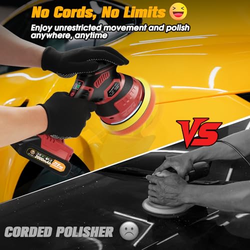 Cordless Car Buffer Polisher kit, DA Polisher with 2*21V Batteries - color: Red
