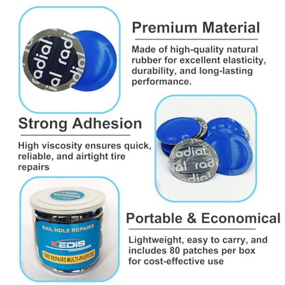 80 Pcs 2.4in Car Tire Patch, Tire Repair Kit Heavy Duty - Bike Tube Patch Tools, Quickly Repair Broken Tyre on All Models