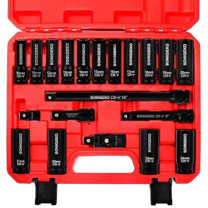 20-Piece 1/2" Drive Impact Socket Set, Metric(10mm-24mm） - size: 20 PCS, 1/2" Socket Set, Metric
