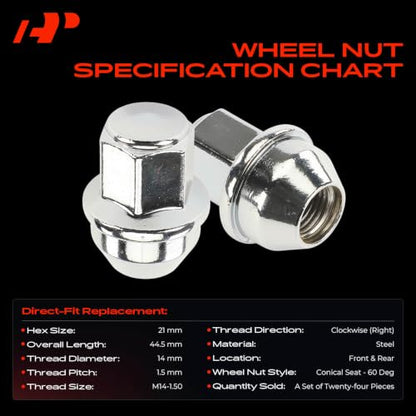 A-Premium Front & Rear M14-1.50 Wheel Lug Nuts, Set of 24 - style: 24PCS