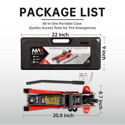 2-Ton (4400 lbs) Hydraulic Low Profile Trolley Garage Service/Floor Jack with Blow Mold Carrying Storage Case and Universal Tire Tool Kit with Lug Wrench for Home and Workshop Vehicle Maintenance