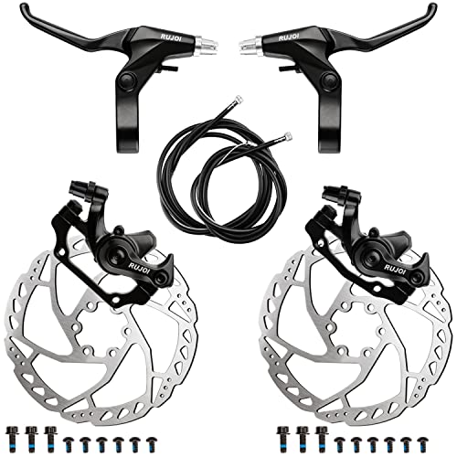 Bike Disc Brake Kit, Aluminum Front and Rear Caliper, Full Aluminum Alloy Bicycle Brake Lever, 160mm Rotor, Mechanic Tool-Free Pad Adjuster for Road Bike, Mountain Bike - color: Black